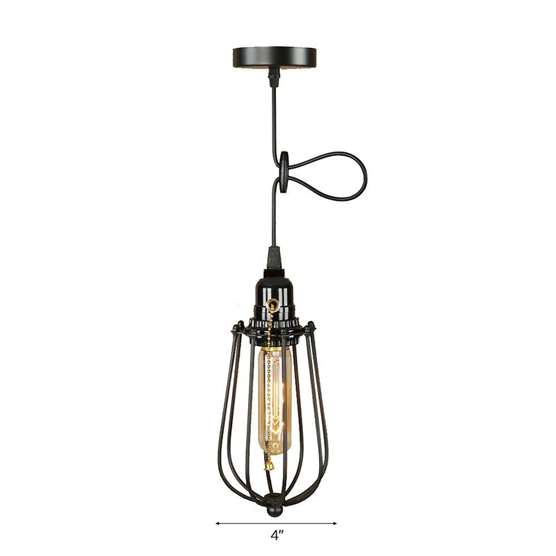 Black Bulb Shaped Hanging Lamp Industrial Metal 1 Light Kitchen Height Adjustable Pendant Light with Wire Guard Clearhalo 'Art Deco Pendants' 'Black' 'Cast Iron' 'Ceiling Lights' 'Ceramic' 'Crystal' 'Industrial Pendants' 'Industrial' 'Metal' 'Middle Century Pendants' 'Pendant Lights' 'Pendants' 'Rustic Pendants' 'Tiffany' Lighting' 17081