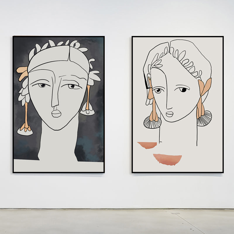 Jungle Woman Wall Art Decor Minimal Unique Pencil Drawing Canvas Print in Light Color Clearhalo 'Art Gallery' 'Canvas Art' 'Contemporary Art Gallery' 'Contemporary Art' 'Minimalism' 'Minimalist Art Gallery' 'Scandinavian' Arts' 1708172