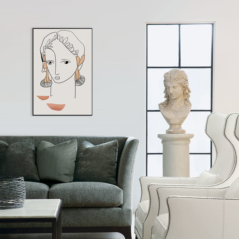 Jungle Woman Wall Art Decor Minimal Unique Pencil Drawing Canvas Print in Light Color Clearhalo 'Art Gallery' 'Canvas Art' 'Contemporary Art Gallery' 'Contemporary Art' 'Minimalism' 'Minimalist Art Gallery' 'Scandinavian' Arts' 1708174