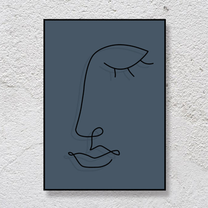 Pencil Line Face Sketch Art Print Blue Girls Bedroom Wall Decor, Texture Surface Blue Design 1 Clearhalo 'Art Gallery' 'Canvas Art' 'Contemporary Art Gallery' 'Contemporary Art' 'Minimalism' 'Minimalist Art Gallery' 'Scandinavian' Arts' 1708183
