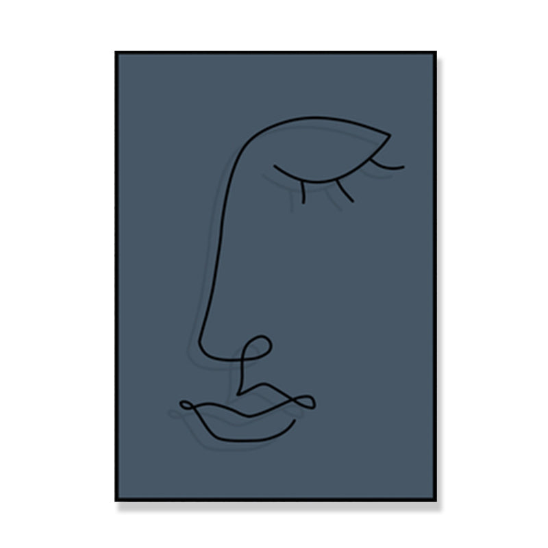 Pencil Line Face Sketch Art Print Blue Girls Bedroom Wall Decor, Texture Surface Clearhalo 'Art Gallery' 'Canvas Art' 'Contemporary Art Gallery' 'Contemporary Art' 'Minimalism' 'Minimalist Art Gallery' 'Scandinavian' Arts' 1708186