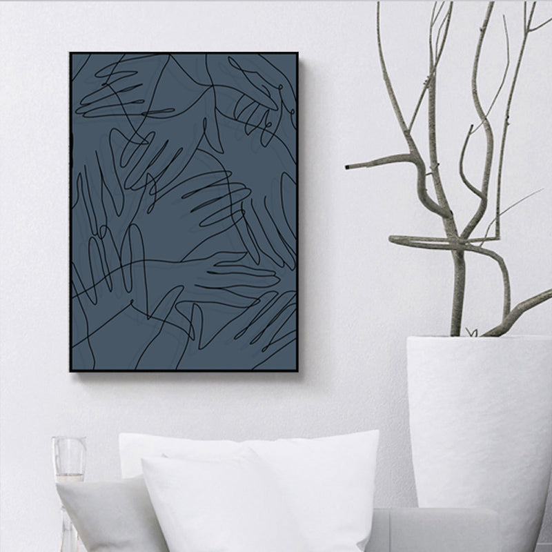 Pencil Line Face Sketch Art Print Blue Girls Bedroom Wall Decor, Texture Surface Blue Design 3 Clearhalo 'Art Gallery' 'Canvas Art' 'Contemporary Art Gallery' 'Contemporary Art' 'Minimalism' 'Minimalist Art Gallery' 'Scandinavian' Arts' 1708194