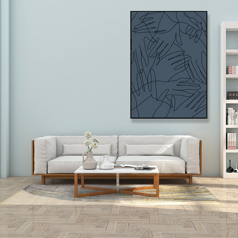Pencil Line Face Sketch Art Print Blue Girls Bedroom Wall Decor, Texture Surface Clearhalo 'Art Gallery' 'Canvas Art' 'Contemporary Art Gallery' 'Contemporary Art' 'Minimalism' 'Minimalist Art Gallery' 'Scandinavian' Arts' 1708196