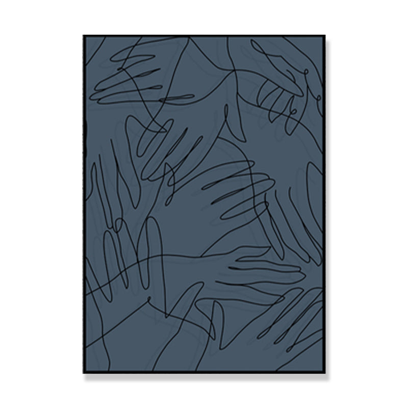 Pencil Line Face Sketch Art Print Blue Girls Bedroom Wall Decor, Texture Surface Clearhalo 'Art Gallery' 'Canvas Art' 'Contemporary Art Gallery' 'Contemporary Art' 'Minimalism' 'Minimalist Art Gallery' 'Scandinavian' Arts' 1708197