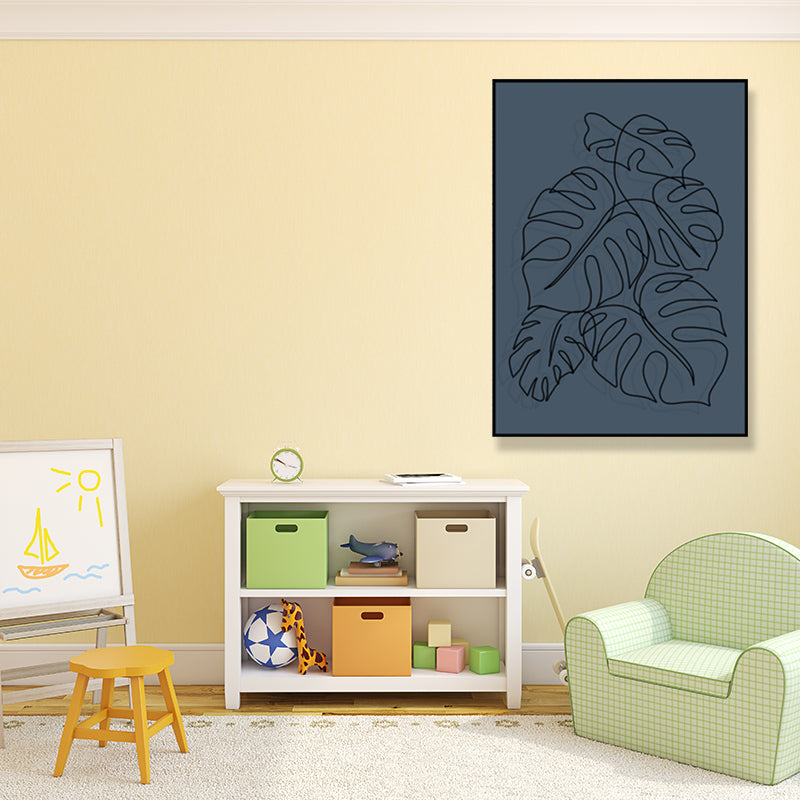 Pencil Line Face Sketch Art Print Blue Girls Bedroom Wall Decor, Texture Surface Blue Design 4 Clearhalo 'Art Gallery' 'Canvas Art' 'Contemporary Art Gallery' 'Contemporary Art' 'Minimalism' 'Minimalist Art Gallery' 'Scandinavian' Arts' 1708198