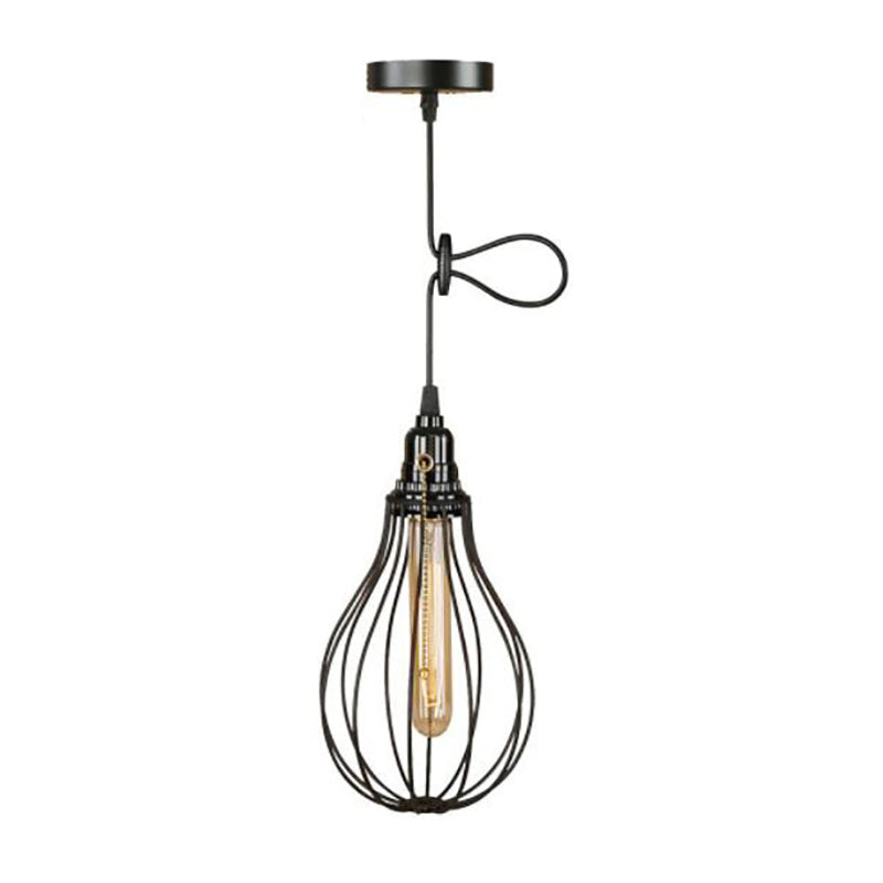 Black Bulb Shaped Hanging Lamp Industrial Metal 1 Light Kitchen Height Adjustable Pendant Light with Wire Guard Black 6" Clearhalo 'Art Deco Pendants' 'Black' 'Cast Iron' 'Ceiling Lights' 'Ceramic' 'Crystal' 'Industrial Pendants' 'Industrial' 'Metal' 'Middle Century Pendants' 'Pendant Lights' 'Pendants' 'Rustic Pendants' 'Tiffany' Lighting' 17082