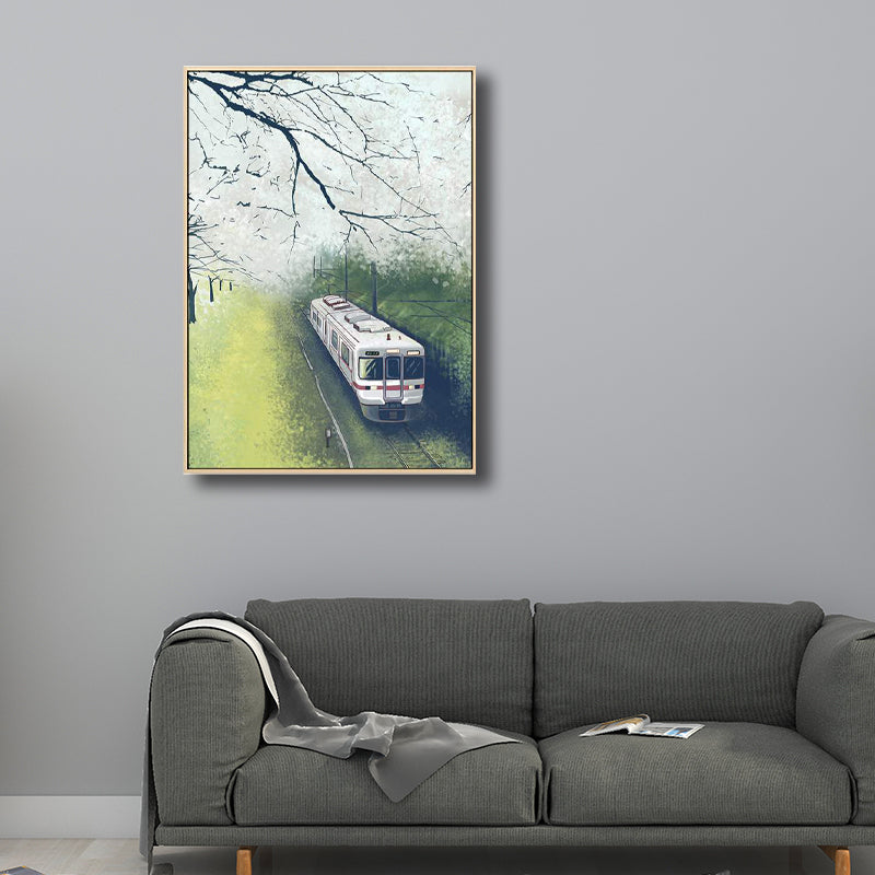 Railroad Train Scenery Art Country Style Canvas Textured Wall Decor in Light Color Green Clearhalo 'Art Gallery' 'Canvas Art' 'Country Art Gallery' 'French Country' 'Rustic' Arts' 1708266