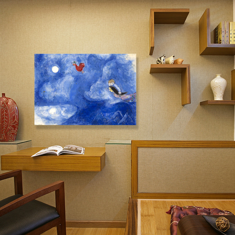 Lovers in the Moonlight Painting Country Canvas Textured Wall Decor in Blue for Living Room Clearhalo 'Art Gallery' 'Canvas Art' 'Traditional' Arts' 1708335