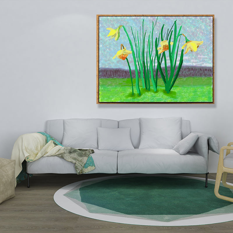 Green Flower and Plant Canvas Rustic Textured Wall Art Decor for Living Room, Multiple Sizes Clearhalo 'Art Gallery' 'Canvas Art' 'Country Art Gallery' 'French Country' 'Rustic' Arts' 1708357
