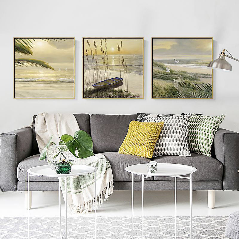 Tropical Canvas Print in Green Beach Sunrise Scenery Wall Art for House Interior Green Clearhalo 'Art Gallery' 'Canvas Art' 'Coastal Art Gallery' 'Nautical' Arts' 1708448