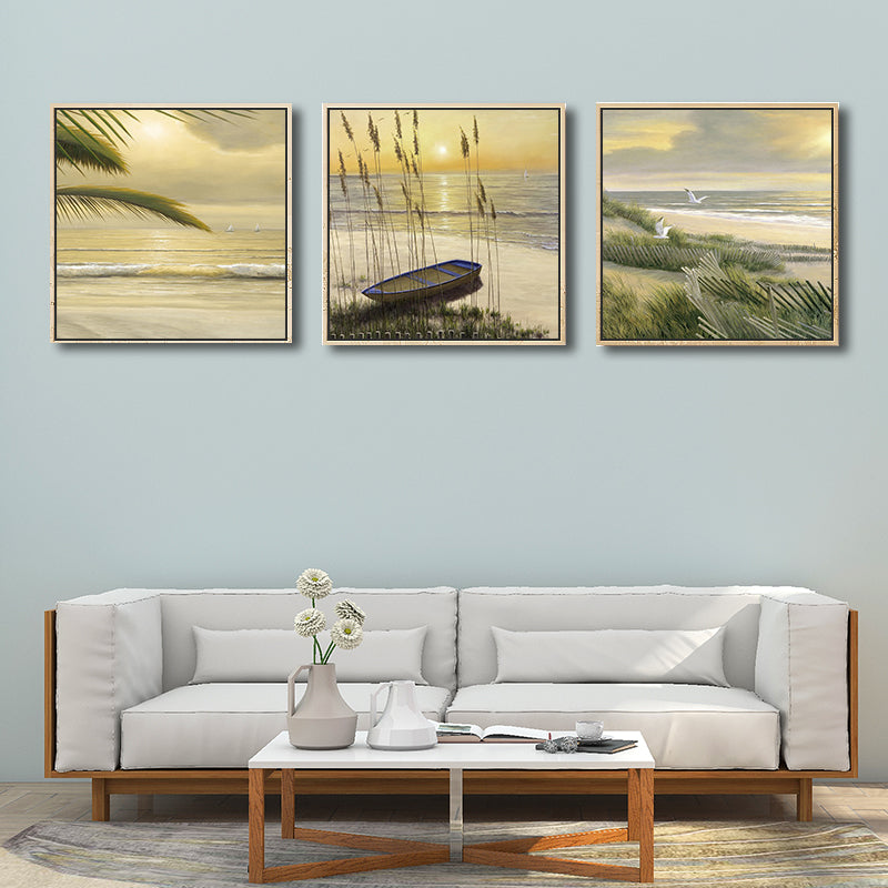 Tropical Canvas Print in Green Beach Sunrise Scenery Wall Art for House Interior Clearhalo 'Art Gallery' 'Canvas Art' 'Coastal Art Gallery' 'Nautical' Arts' 1708450
