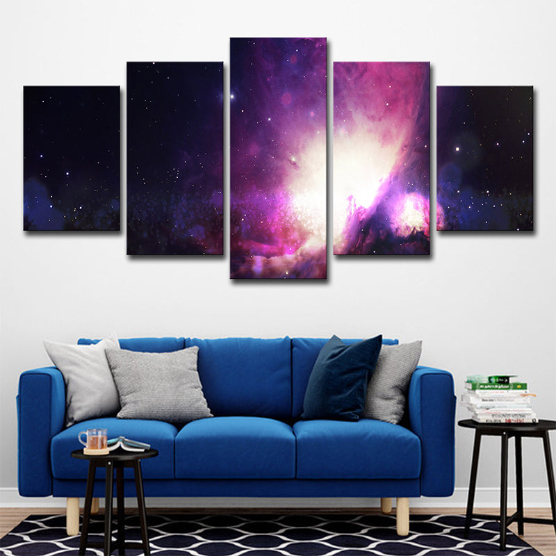 Sci-Fi Starry Night Art Print Canvas Multi-Piece Purple Wall Decoration for Living Room Purple Clearhalo 'Art Gallery' 'Canvas Art' 'Kids' Arts' 1708469