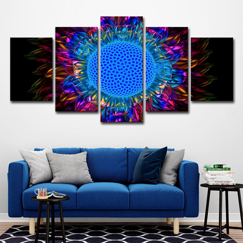 Modern Sunflower Art Print Canvas Multi-Piece Blue Wall Decor for House Interior Blue Clearhalo 'Art Gallery' 'Canvas Art' 'Contemporary Art Gallery' 'Modern' Arts' 1708881