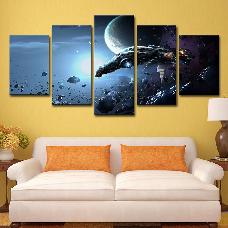 Space War Battleship Canvas Art Science Fiction Multi-Piece Wall Decor in Dark Blue Dark Blue Clearhalo 'Art Gallery' 'Canvas Art' 'Kids' Arts' 1709091