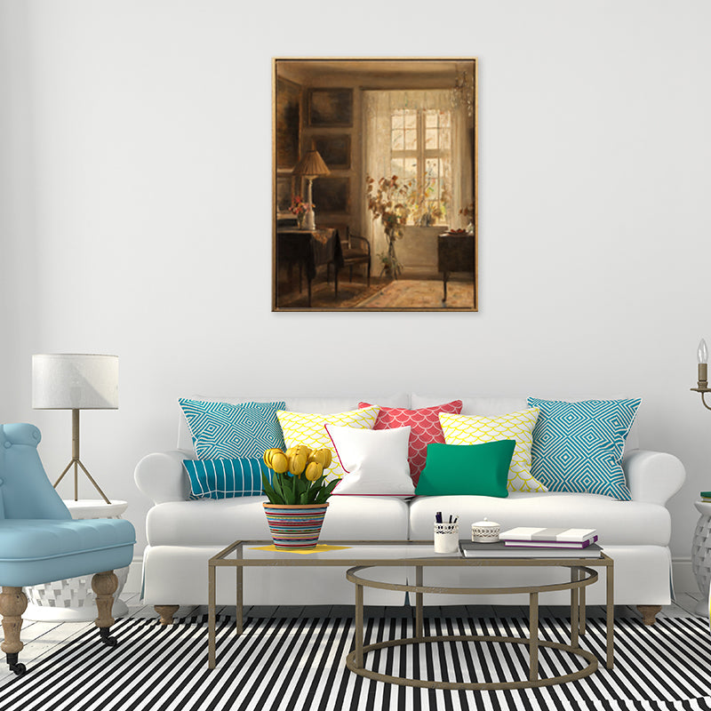 Brown Window Scenery Art Print Rustic Textured Wrapped Canvas for Dining Room (Multiple Size Options) - Clearhalo - 'Arts' - 'Canvas Art' - 1709239