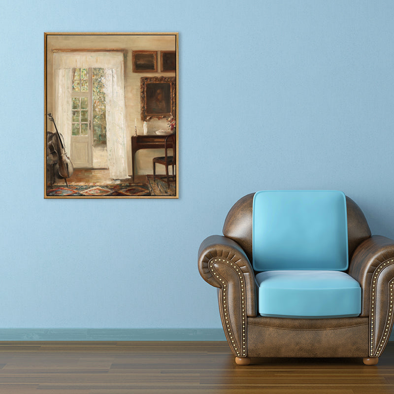 Brown Window Scenery Art Print Rustic Textured Wrapped Canvas for Dining Room (Multiple Size Options) - Brown - Design 2 - Clearhalo - 'Arts' - 'Canvas Art' - 1709244