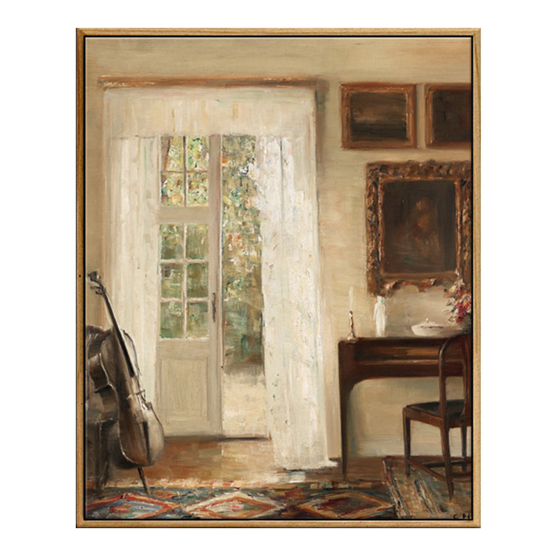 Brown Window Scenery Art Print Rustic Textured Wrapped Canvas for Dining Room (Multiple Size Options) - Clearhalo - 'Arts' - 'Canvas Art' - 1709247