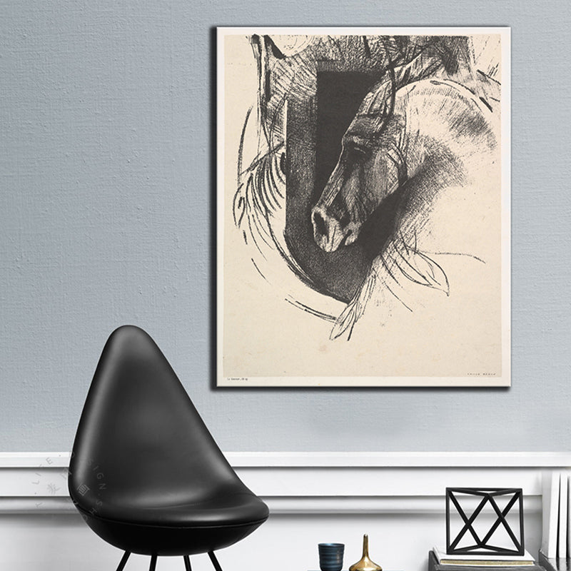 Minimalism Style Horse Head Painting Dark Gray Textured Wall Decor for Dining Room Clearhalo 'Art Gallery' 'Canvas Art' 'Contemporary Art Gallery' 'Contemporary Art' 'Minimalism' 'Minimalist Art Gallery' 'Scandinavian' Arts' 1709344