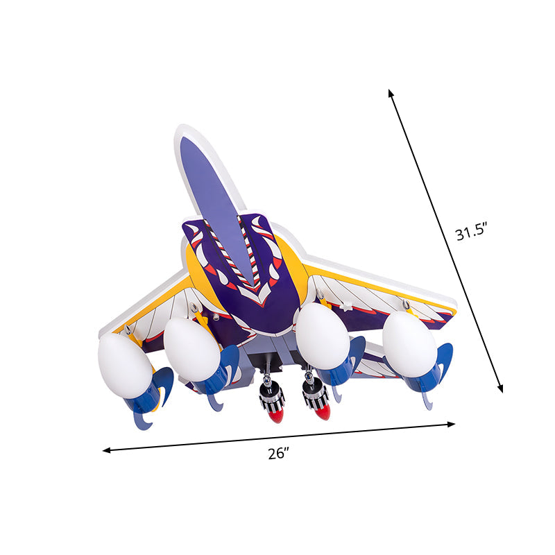 Rocket Children Room Semi Flush Lamp Metallic 4 Bulbs Cartoon Ceiling Mounted Light in Blue Clearhalo 'Ceiling Lights' 'Close To Ceiling Lights' 'Close to ceiling' 'Semi-flushmount' Lighting' 1709513