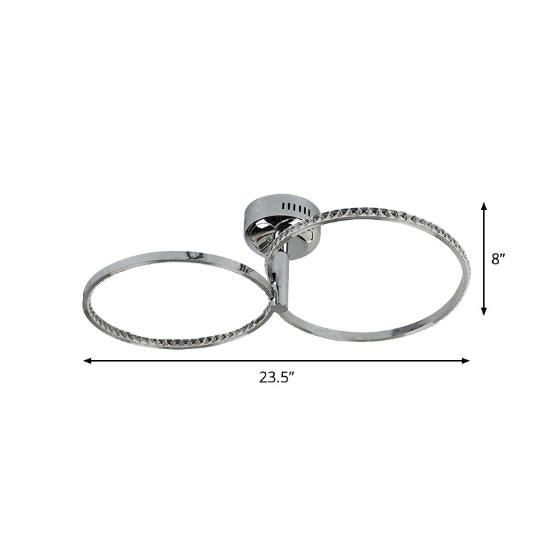 Metallic Hoop Semi-Flush Mount Modern Style LED Ceiling Mounted Fixture in Stainless-Steel, Warm Light Clearhalo 'Ceiling Lights' 'Close To Ceiling Lights' 'Close to ceiling' 'Semi-flushmount' Lighting' 1709529