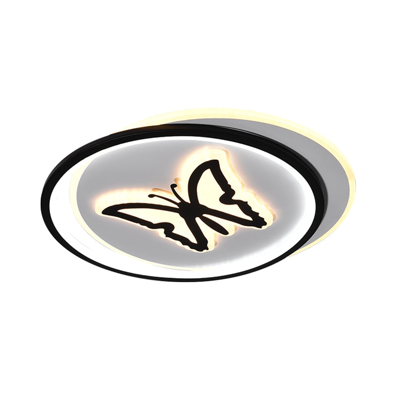 Round/Square Bedroom Ceiling Lamp Acrylic LED Nordic Flush Mount Lighting with Butterfly/Dolphin Design in Black Clearhalo 'Ceiling Lights' 'Close To Ceiling Lights' 'Close to ceiling' 'Flush mount' Lighting' 1709556