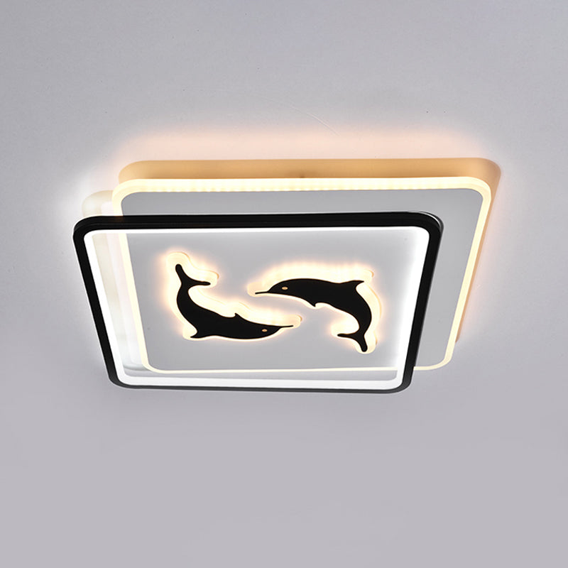 Round/Square Bedroom Ceiling Lamp Acrylic LED Nordic Flush Mount Lighting with Butterfly/Dolphin Design in Black Clearhalo 'Ceiling Lights' 'Close To Ceiling Lights' 'Close to ceiling' 'Flush mount' Lighting' 1709569