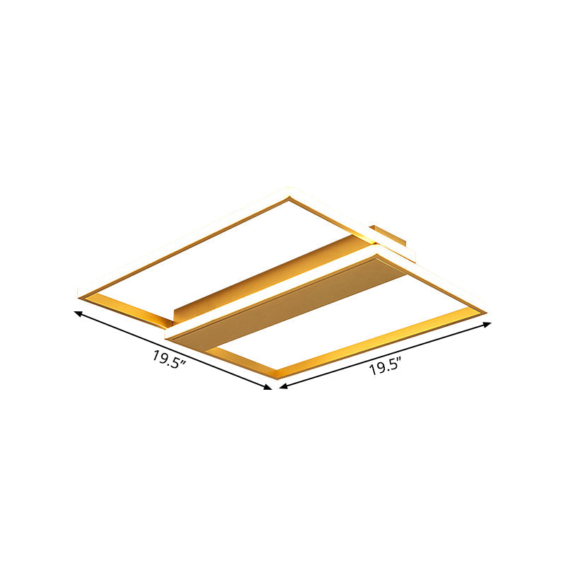 Dual Rectangle Frame Flush Ceiling Light Modernist Metallic Sitting Room LED Flush Mount Lamp in Gold, 16"/19.5" Width Clearhalo 'Ceiling Lights' 'Close To Ceiling Lights' 'Close to ceiling' 'Flush mount' Lighting' 1709722