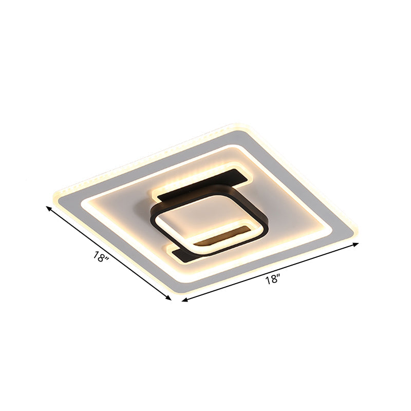 Square Frame Flush Mount Lamp Modernist Metallic Bedroom Black and White LED Flush Mount Fixture in Warm/White Light Clearhalo 'Ceiling Lights' 'Close To Ceiling Lights' 'Close to ceiling' 'Flush mount' Lighting' 1709735