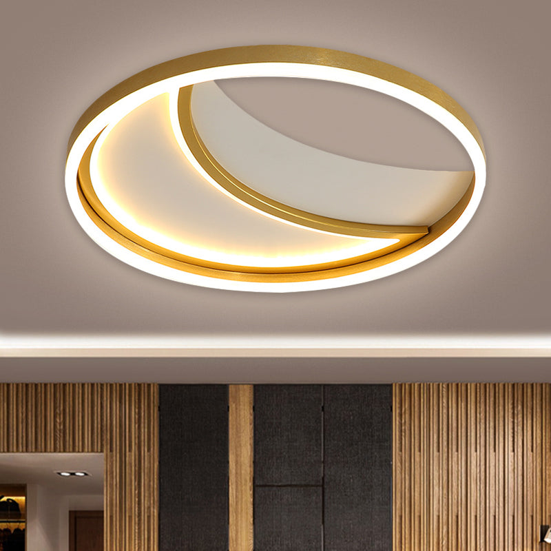 Moon Metallic Flush Light Fixture Contemporary LED Gold Flush Mount Lamp in White/3 Color Light Clearhalo 'Ceiling Lights' 'Close To Ceiling Lights' 'Close to ceiling' 'Flush mount' Lighting' 1709789