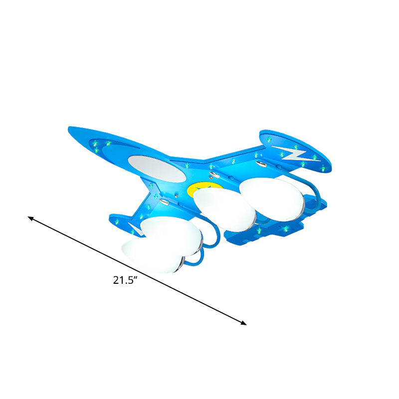 Opal Glass Egg-Like Semi Mount Lighting Cartoon 4 Heads Blue Ceiling Flush with Airplane Design Clearhalo 'Ceiling Lights' 'Close To Ceiling Lights' 'Close to ceiling' 'Semi-flushmount' Lighting' 1709891