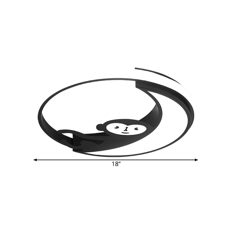 Black/White LED Monkey Flush Mount Lamp Cartoon Style Metal Close to Ceiling Lighting Fixture Clearhalo 'Ceiling Lights' 'Close To Ceiling Lights' 'Close to ceiling' 'Flush mount' Lighting' 1709903