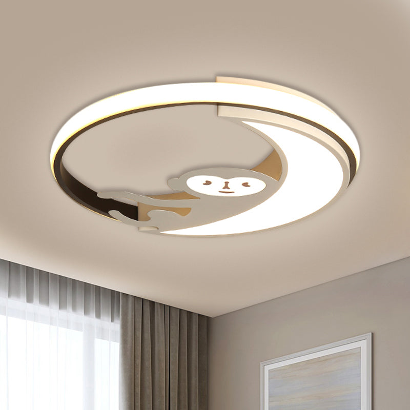 Black/White LED Monkey Flush Mount Lamp Cartoon Style Metal Close to Ceiling Lighting Fixture Clearhalo 'Ceiling Lights' 'Close To Ceiling Lights' 'Close to ceiling' 'Flush mount' Lighting' 1709906