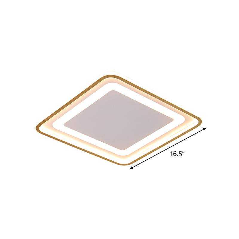 16.5"/20.5" W Modernity LED Flush Light Gold Squared Ceiling Lamp with Acrylic Shade in Warm/White Light for Bedroom Clearhalo 'Ceiling Lights' 'Close To Ceiling Lights' 'Close to ceiling' 'Flush mount' Lighting' 1710051