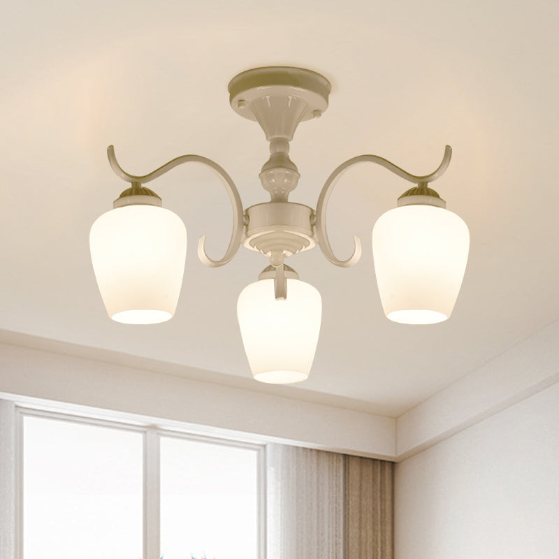 18.5"/24.5" W White 6-Light Ceiling Lamp Countryside Opaline Glass Cone Semi Flush Chandelier Clearhalo 'Ceiling Lights' 'Close To Ceiling Lights' 'Close to ceiling' 'Glass shade' 'Glass' 'Island Lights' 'Semi-flushmount' Lighting' 1710311