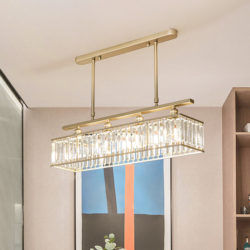 Simplicity 4 Heads Island Light Champagne/Black Rectangle Suspension Lighting with Crystal Prisms Shade Clearhalo 'Ceiling Lights' 'Island Lights' Lighting' 1710325