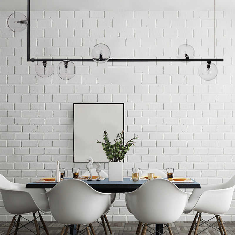 Clear Glass Globe Island Pendant Modernist 6 Bulbs Hanging Lamp Kit in Black with Right Angled Frame, Warm/White Light Clearhalo 'Ceiling Lights' 'Chandeliers' 'Glass shade' 'Glass' 'Island Lights' Lighting' 1710332