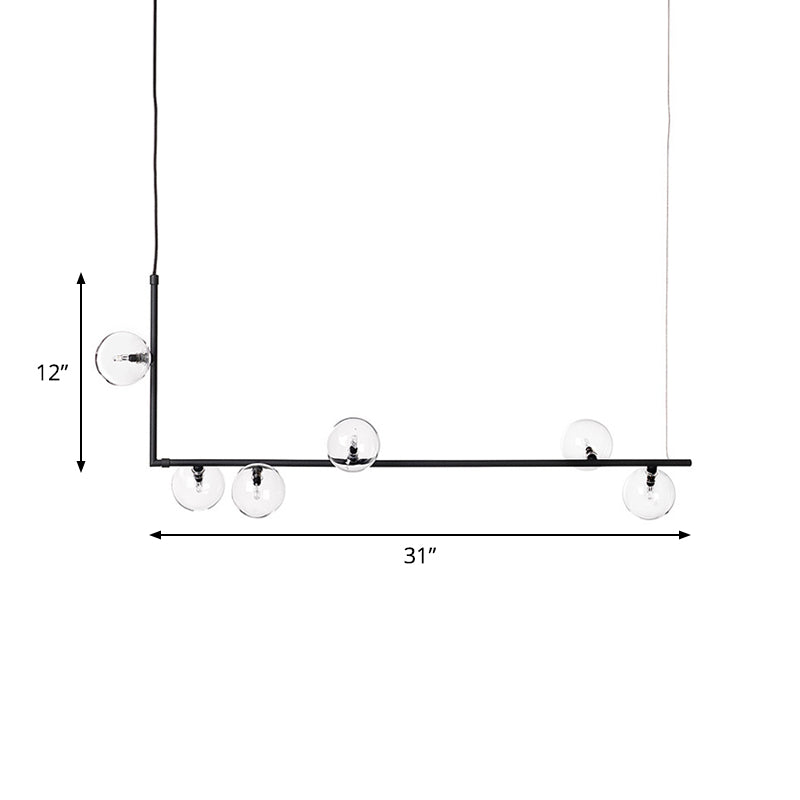 Clear Glass Globe Island Pendant Modernist 6 Bulbs Hanging Lamp Kit in Black with Right Angled Frame, Warm/White Light Clearhalo 'Ceiling Lights' 'Chandeliers' 'Glass shade' 'Glass' 'Island Lights' Lighting' 1710335