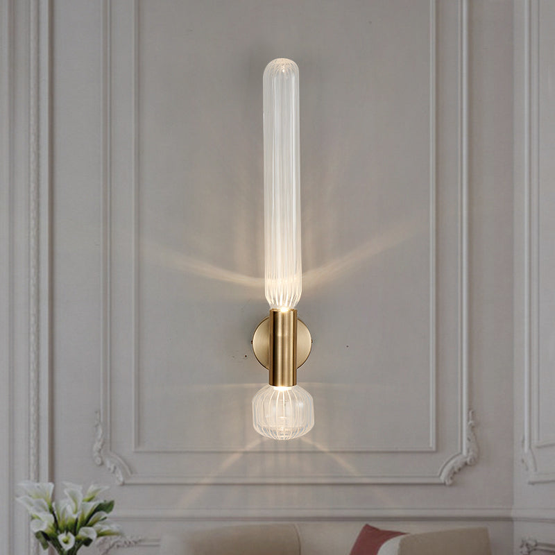 Tube Bedroom Wall Lighting Fixture Clear Glass LED Nordic Wall Light Fixture in Gold Gold Clearhalo 'Cast Iron' 'Glass' 'Industrial' 'Modern wall lights' 'Modern' 'Tiffany' 'Traditional wall lights' 'Wall Lamps & Sconces' 'Wall Lights' Lighting' 1710547