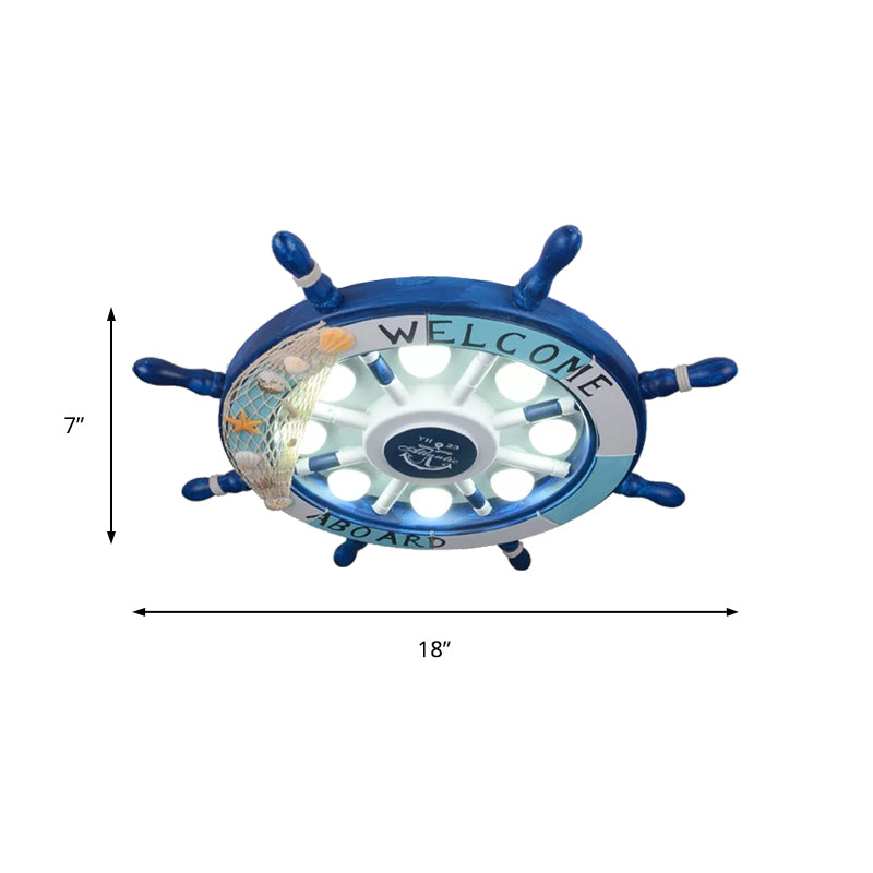 Rudder Kindergarten Ceiling Mount Light Metal 8 Lights Nautical Ceiling Lamp in Blue Clearhalo 'Ceiling Lights' 'Close To Ceiling Lights' 'Close to ceiling' 'Flush mount' Lighting' 171055