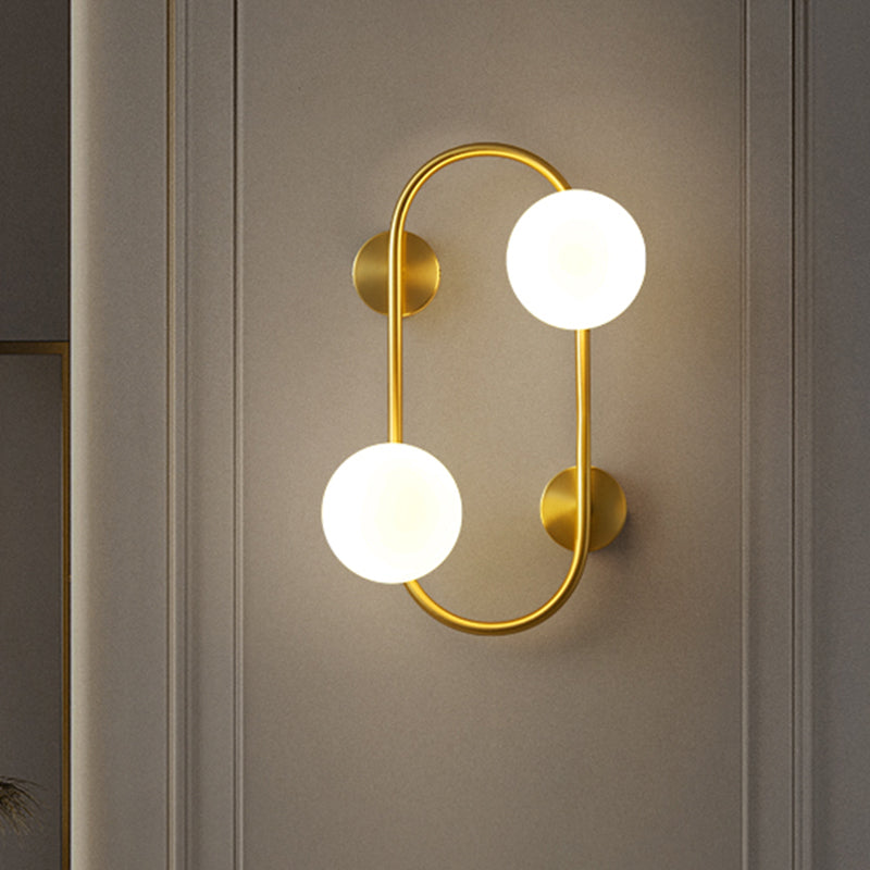 Global LED Wall Mount Lamp Post Modern Milk Glass 2-Head Brass Wall Lighting for Bedroom Brass Clearhalo 'Cast Iron' 'Glass' 'Industrial' 'Modern wall lights' 'Modern' 'Tiffany' 'Traditional wall lights' 'Wall Lamps & Sconces' 'Wall Lights' Lighting' 1710568