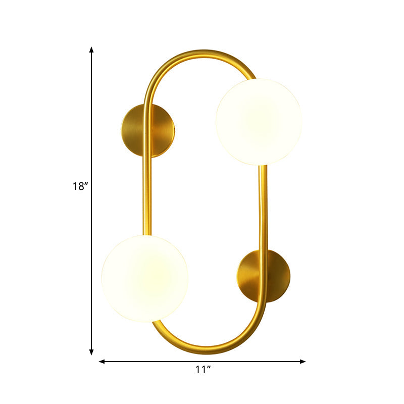Global LED Wall Mount Lamp Post Modern Milk Glass 2-Head Brass Wall Lighting for Bedroom Clearhalo 'Cast Iron' 'Glass' 'Industrial' 'Modern wall lights' 'Modern' 'Tiffany' 'Traditional wall lights' 'Wall Lamps & Sconces' 'Wall Lights' Lighting' 1710571