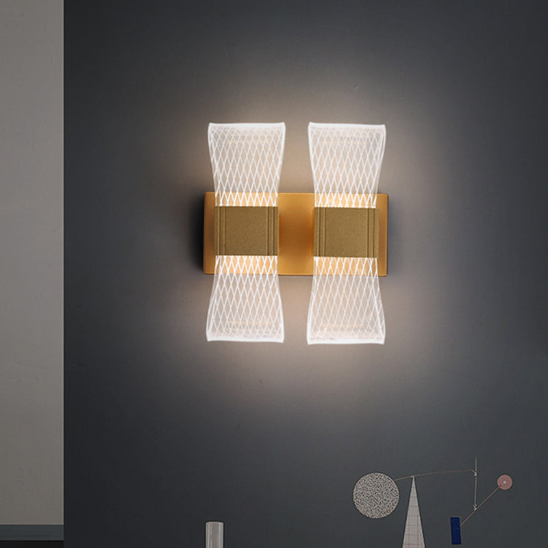 Bowknot-Like Acrylic LED Wall Light Fixture Nordic 1/2 Bulbs Gold Wall Sconce Lighting in Warm/White Light 2.0 Gold Clearhalo 'Cast Iron' 'Glass' 'Industrial' 'Modern wall lights' 'Modern' 'Tiffany' 'Traditional wall lights' 'Wall Lamps & Sconces' 'Wall Lights' Lighting' 1710643