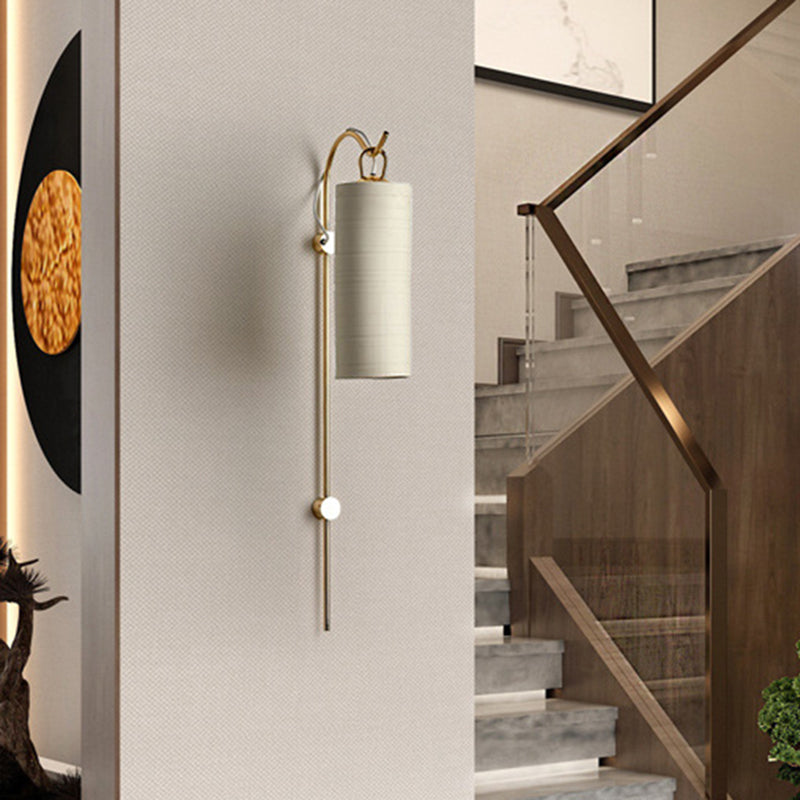 Fabric Cylinder Wall Sconce Light Modernist 1-Light Wall Lighting Fixture in White/Green, Warm/Yellow Light Clearhalo 'Cast Iron' 'Glass' 'Industrial' 'Modern wall lights' 'Modern' 'Tiffany' 'Traditional wall lights' 'Wall Lamps & Sconces' 'Wall Lights' Lighting' 1710653