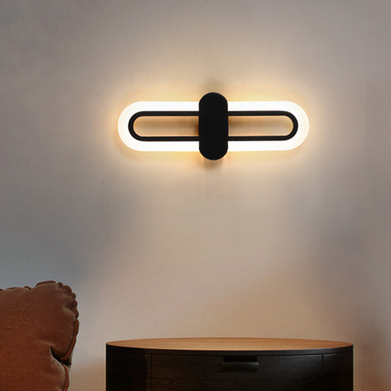 Oblong Wall Mount Lighting Modernist Acrylic LED Black Wall Mounted Light in Warm/White Light, 16"/23.5"/31.5" W Clearhalo 'Cast Iron' 'Glass' 'Industrial' 'Modern wall lights' 'Modern' 'Tiffany' 'Traditional wall lights' 'Wall Lamps & Sconces' 'Wall Lights' Lighting' 1710703
