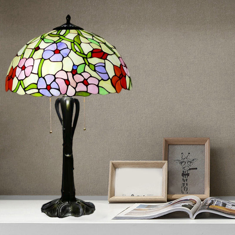 Cone/Dome Nightstand Lighting Victorian Cut Glass 2-Head Gold Pull Chain Table Lamp with Blossom Pattern Gold A Clearhalo 'Lamps' 'Table Lamps' Lighting' 1710953
