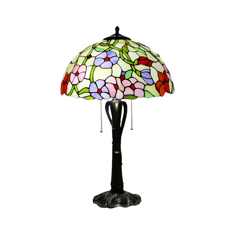 Cone/Dome Nightstand Lighting Victorian Cut Glass 2-Head Gold Pull Chain Table Lamp with Blossom Pattern Clearhalo 'Lamps' 'Table Lamps' Lighting' 1710955