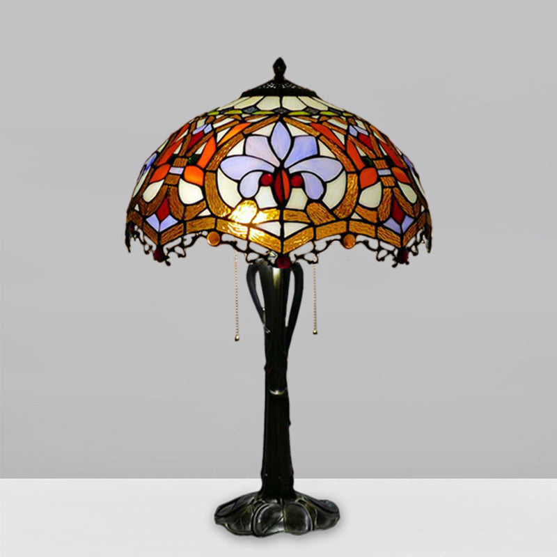 Cone/Dome Nightstand Lighting Victorian Cut Glass 2-Head Gold Pull Chain Table Lamp with Blossom Pattern Clearhalo 'Lamps' 'Table Lamps' Lighting' 1710964