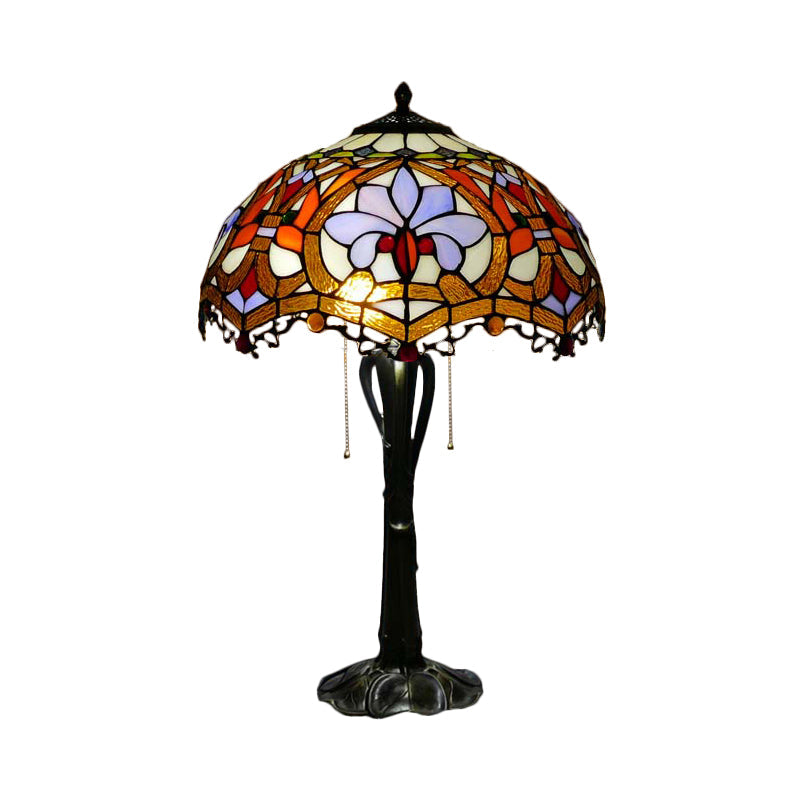 Cone/Dome Nightstand Lighting Victorian Cut Glass 2-Head Gold Pull Chain Table Lamp with Blossom Pattern Clearhalo 'Lamps' 'Table Lamps' Lighting' 1710965