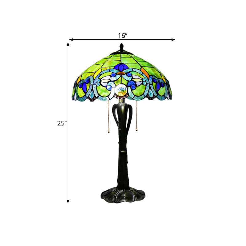Cone/Dome Nightstand Lighting Victorian Cut Glass 2-Head Gold Pull Chain Table Lamp with Blossom Pattern Clearhalo 'Lamps' 'Table Lamps' Lighting' 1710971