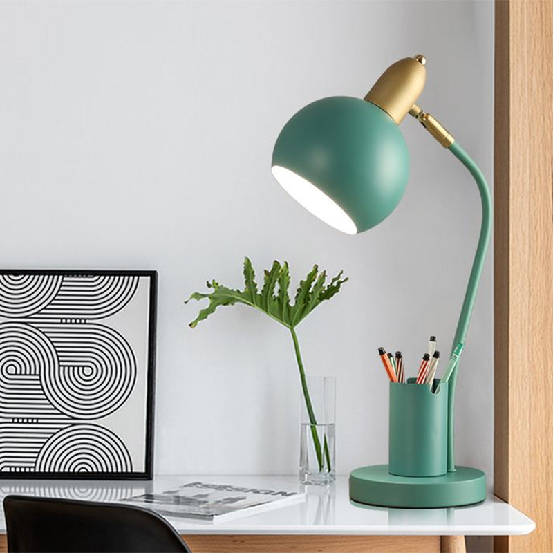 Metal Domed Nightstand Lamp Macaron 1-Head White/Pink/Yellow Reading Table Light with Tubular Penrack Design Green Clearhalo 'Lamps' 'Table Lamps' Lighting' 1711026